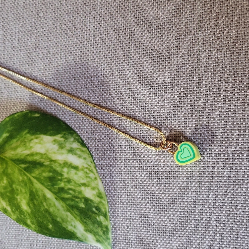 Yellow and Green Eraser Heart Gold Necklace